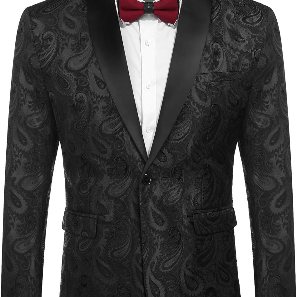 Lightweight Men's Floral Paisley Tuxedo Jacket With Bow Tie For Celebrations